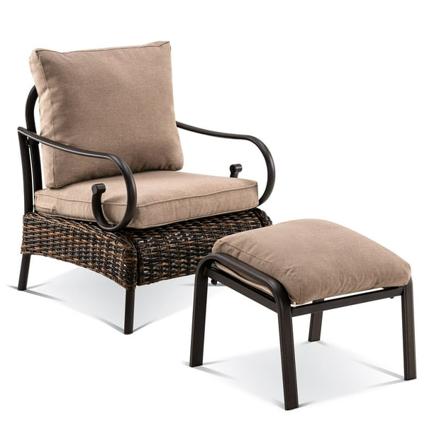 ivinta Outdoor Chair with Ottoman, Patio Wicker Chair with Fabric