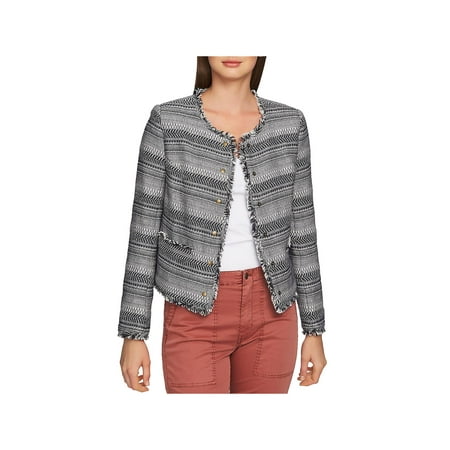 1.State Womens Tweed Fringe Jacket Navy XS