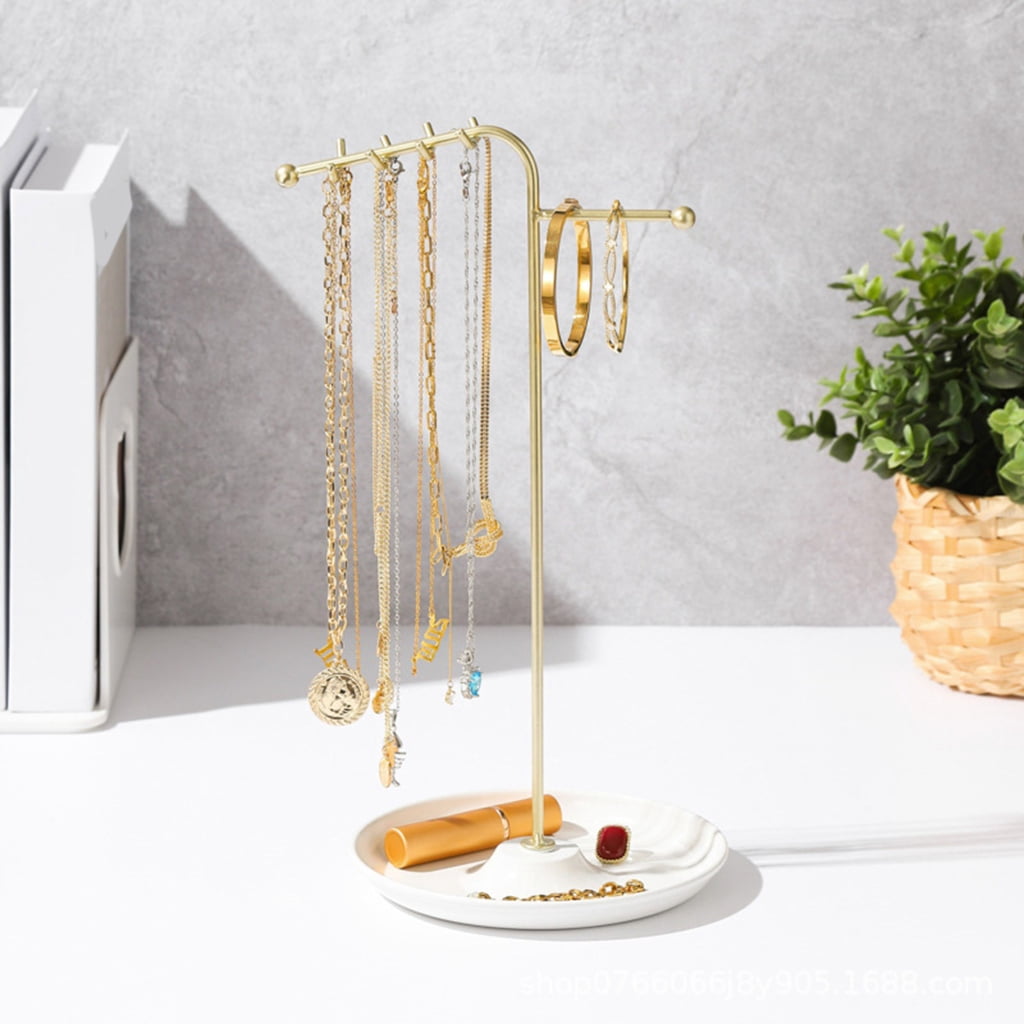 Geemin Multipurpose Metal Necklace and Bracelet Organizers Clear Jewelry Stand with Hanging Rack Home Accessory Decoration
