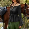 thumbnail image 5 of Holzkary Women's Renaissance Shirt Ruffle Sleeve Off The Shoulder Peplum Blouse Peasant Dressy Top Ladies' Court Comfortable Casual Long Sleeved One Shoulder Solid Color Top Strapless Top Black S, 5 of 9
