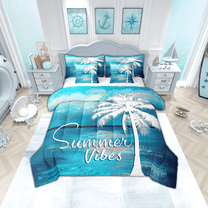 Hawaii Beach Bed in a Bag Queen Comforter Set 7 Piece,Tropical Palm Tree Bedding Set Blue Ocean Sheet Sets with Comforter Summer Sea Bed Set,The Lake House Farmhouse Decor