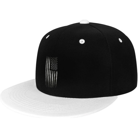 Vintage Black American Flag Flat Brim Baseball Cap,Classic Snapback Hats Adjustable Trucker Hat for Men