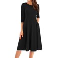 thumbnail image 2 of LISTHA 3/4 Sleeve Dresses for Women Fall Casual Loose Plain Pleated Flowy Midi Dresses Black 2XL, 2 of 5