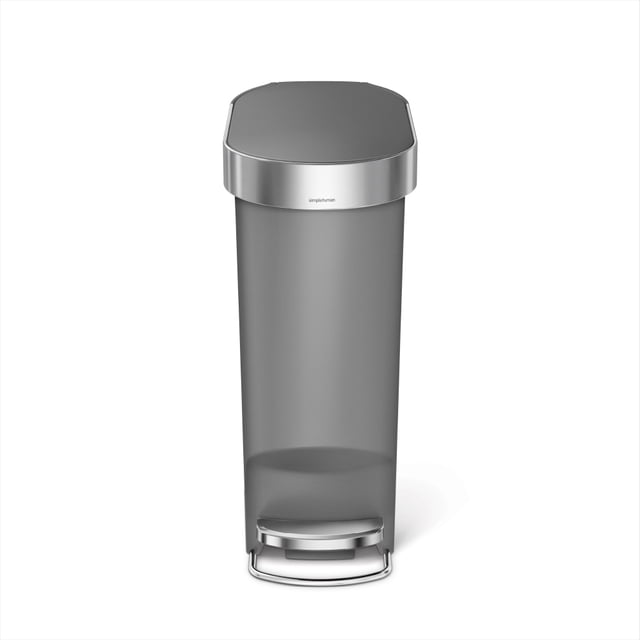 Simplehuman 40 Liter / 11 Gallon Trash Can, Slim Kitchen Step Trash Can with Liner Rim, Grey Plastic