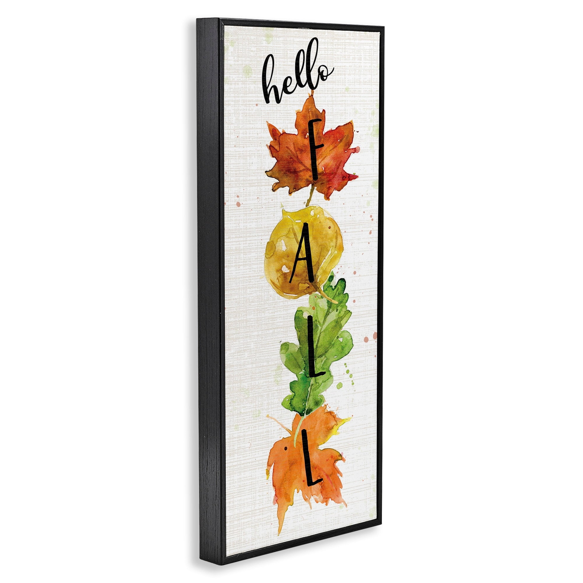 Stupell Indtries Hello Fall Greeting Autumn Foliage Stacked Leaves,10 x 24,Design by Carol Robinson