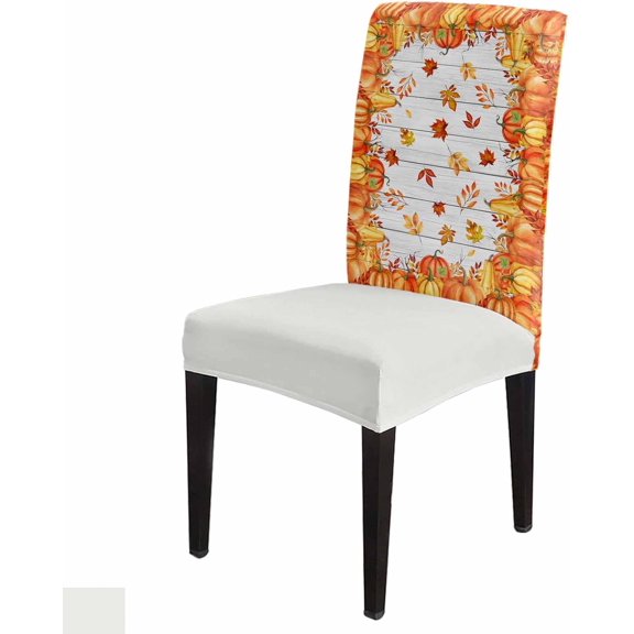 Fall Dining Room Chair Covers Set of 6, Orange Pumpkin Autumn Farmhouse Wood Grain Stretch Chair Slipcovers Removable Washable Seat Cover Chair Protectors for Kitchen Home, Hotel Banquet