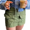thumbnail image 1 of Falda corta de cintura baja con bolsillos Vestido de media longitud con botones delanteros delgados para verano, 1 of 6