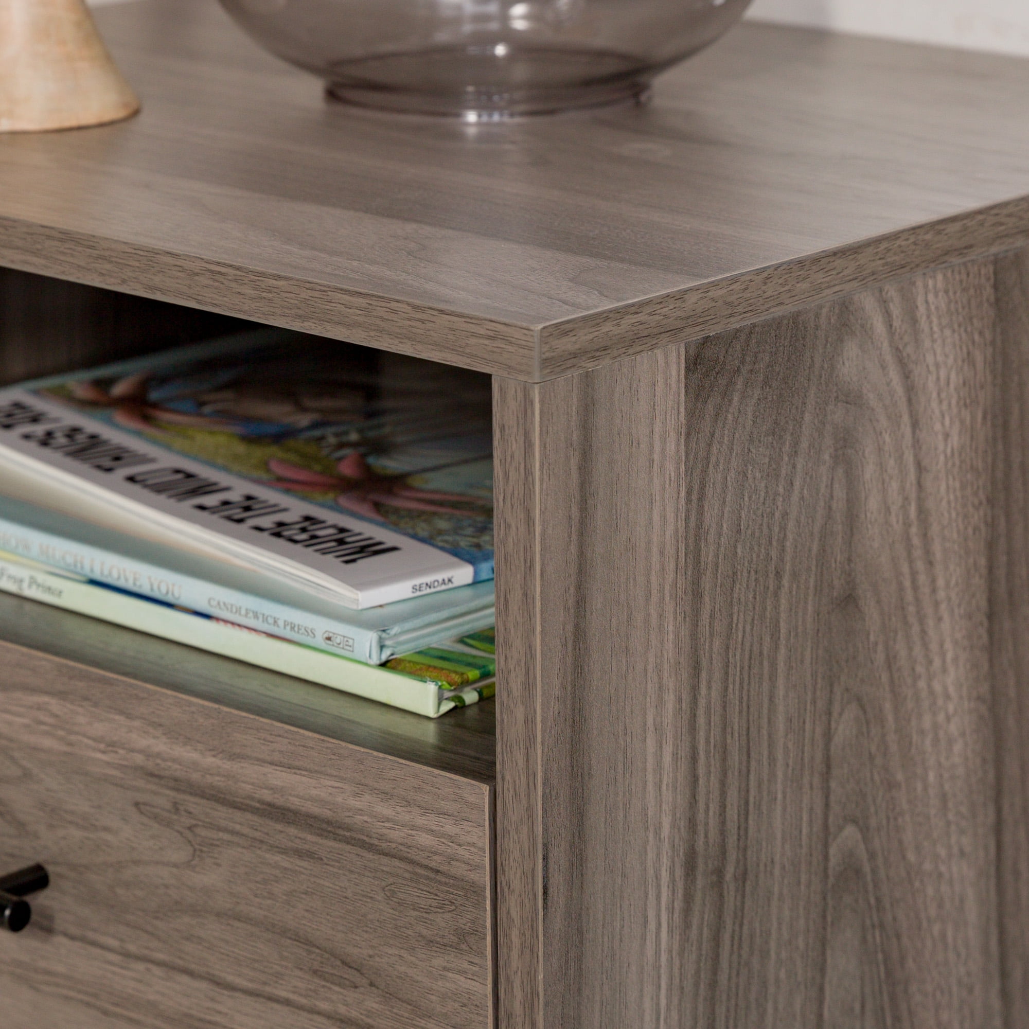 Walker Edison Mid Century Modern Hairpin Leg Nightstand, Slate Grey