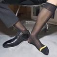 thumbnail image 5 of Mens Summer Thin Sheer Formal Dress Socks Casual Business High Socks Nylon Breathable Over Calf Striped Long Stockings, 5 of 20