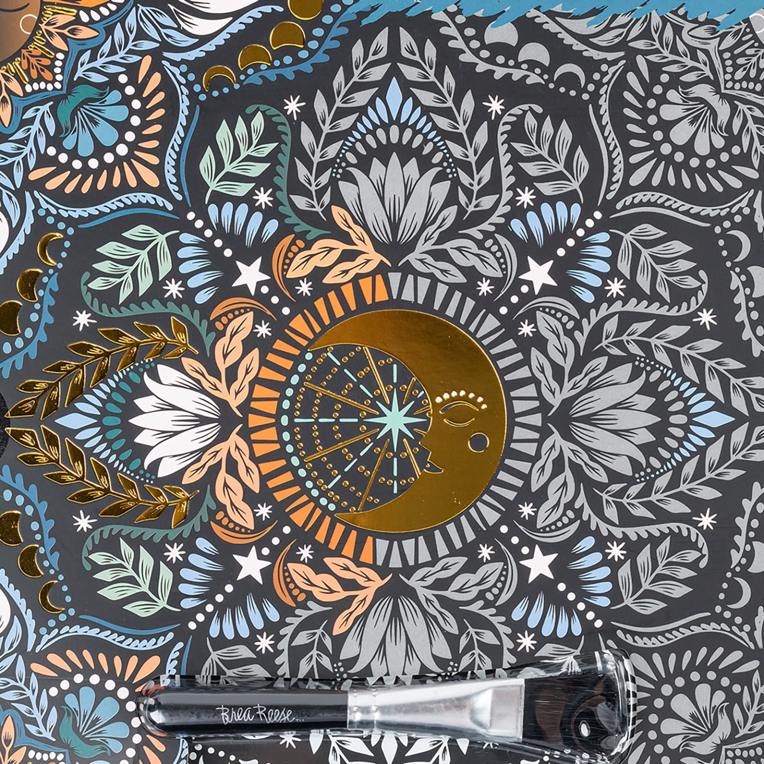 Brea Reese: Scratch Art Paper Pad - Moon & Sun - 6 Designs, Metallic Guided Art, Dual-Tip Stylus & Brush, Easy-to-Frame 9x12" Pages, Adult Craft Kit