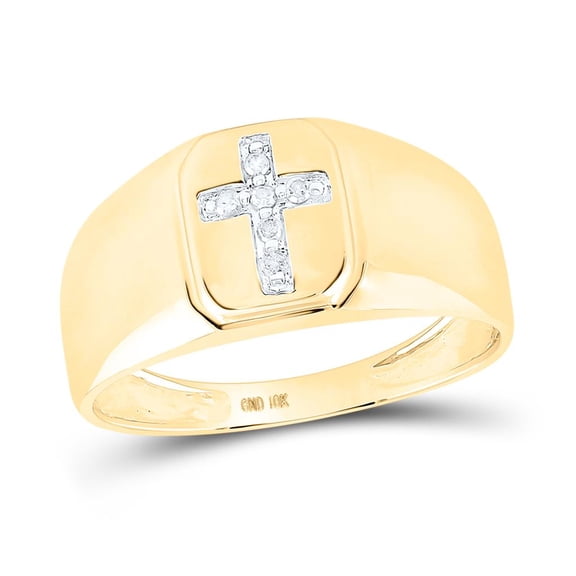 10K Yellow Gold Round Diamond Cross Band Ring 0.05cttw
