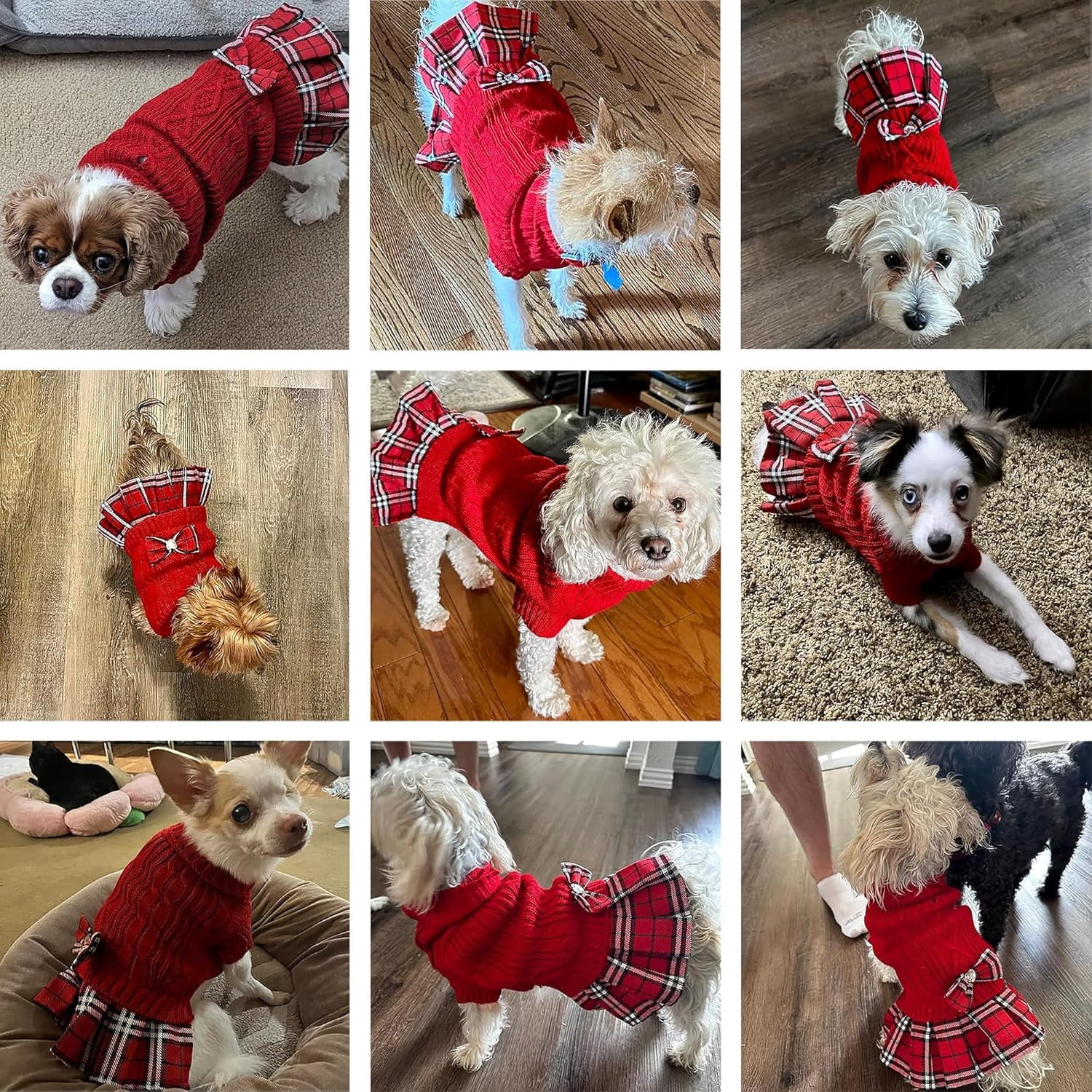 Girl Dog Sweater Dress with Bowtie Turtleneck Small Dogs Sweater with Leash Hole, Knitted Small Dog Sweaters Dress Puppy Winter Clothes for Yorkies Chihuahua (Large, Red)