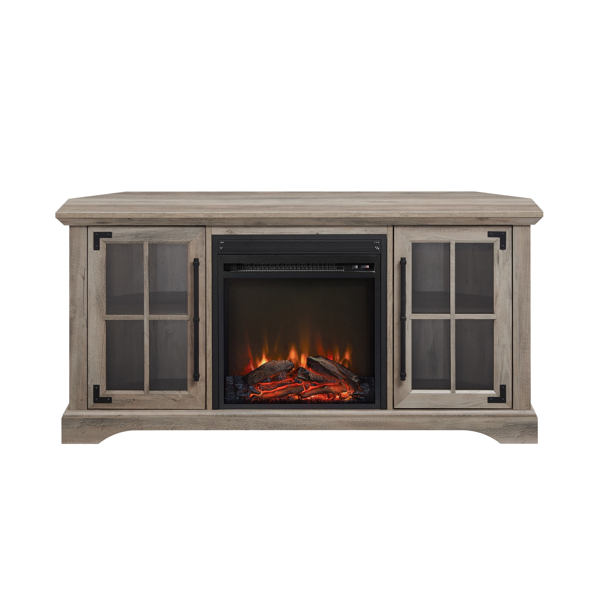 Walker Edison 54” Modern Rustic Electric Fireplace Corner TV Stand for TV’s up to 55”, Grey Wash