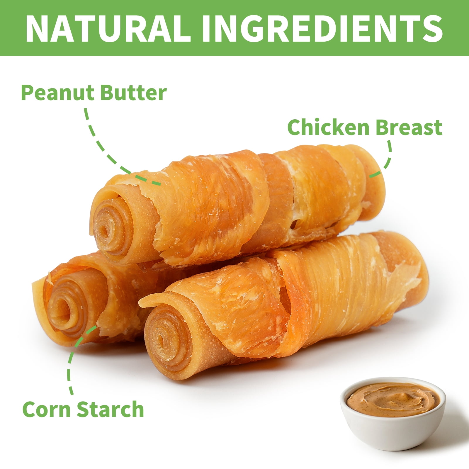 MON2SUN Chicken Wrapped Peanut Butter Rolls Small Dog Treats, 21.16 oz (16 Count)