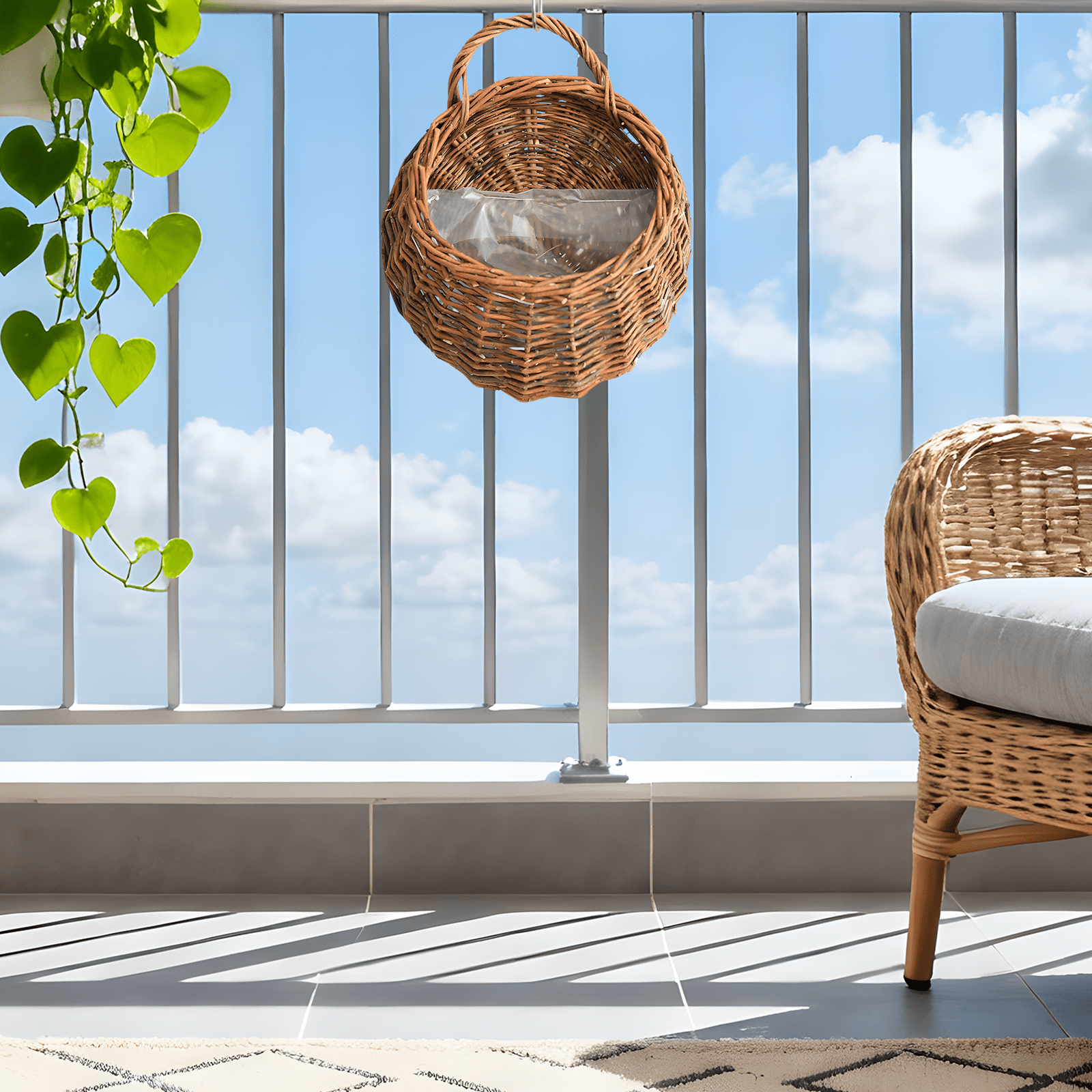 Woven Hanging Planter Basket, Willow Flower Basket with Waterproof Liner, Large 11.4 in（29 cm）, Wall Hanging Plant Containers for Indoor Outdoor Plants, Brown