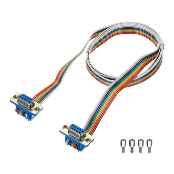 1 Pcs IDC Rainbow Wire Flat Ribbon Cable DB9 Female to DB9 Female 39.4 Inch Length 2.54mm Pitch