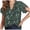 Green, variant on Zhouzou Women's Casual V Neck Floral Print Smocked Short Sleeve Chiffon Blouses Bohemian Top Shirts