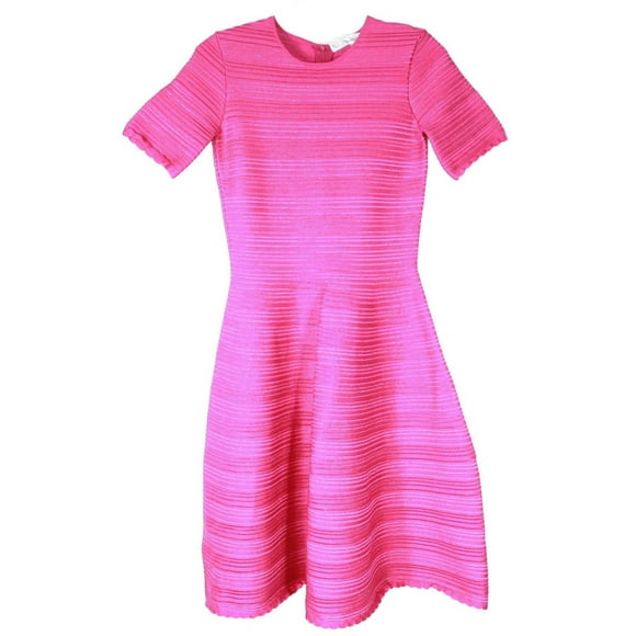 Oscar De La Renta Women's Shocking Pink Scalloped Jacquard Rib Stripe Silk Mini A-Line Dre Dress - S