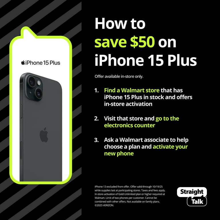 Straight Talk Apple iPhone 15 Plus, 128GB, 5G, Black