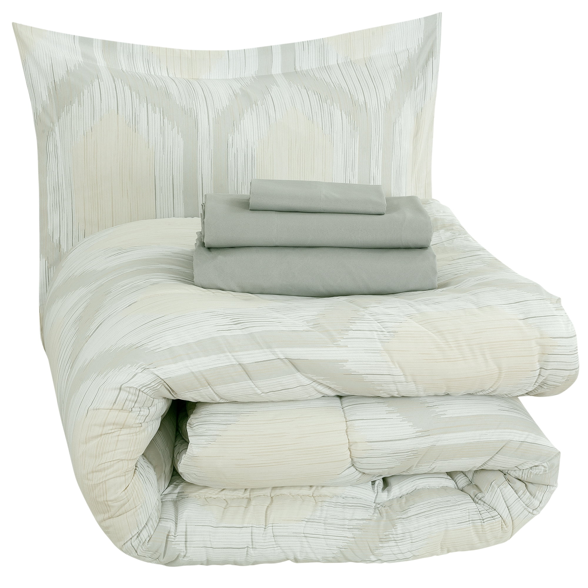 Twin Comforter Set, Hexagon Strié Soft, Breathable, Bed in a Bag with Strié Stripe Reverse Comforter