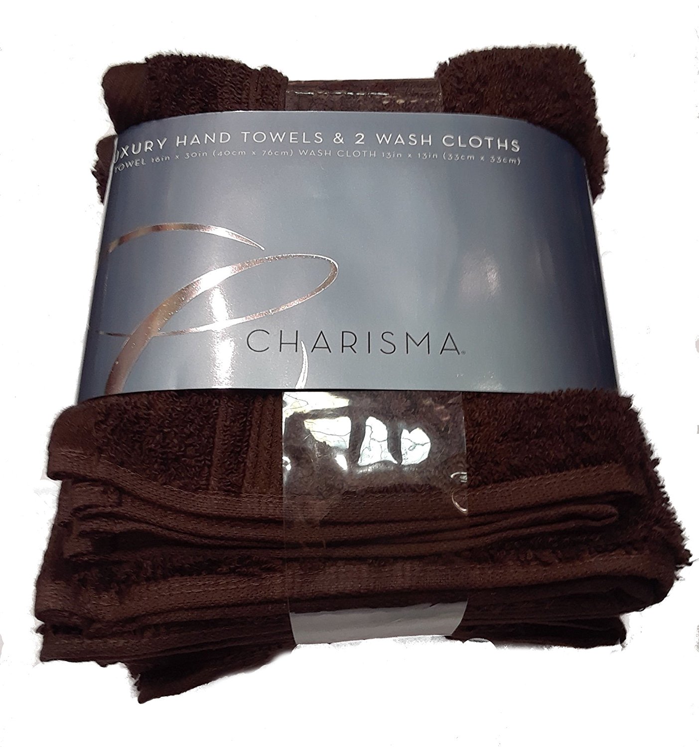 Charisma 2 Luxury Hand Towels & 2 Wash Cloths, Coffee Bean NEW