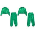 thumbnail image 4 of iiniim Boys Girls Hip Hop Modern Dance Outfit Shiny Metallic Long Sleeve Jacket and Pants Set Tracksuit Green 8, 4 of 7