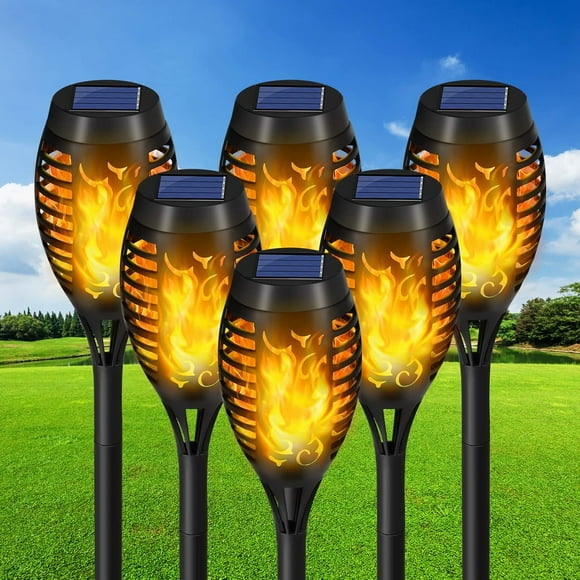 shiyou-Solar Lights Outdoor Waterproof, 6 Pack Solar Torch Lights, Solar Outdoor Lights with Flickering Flame for Garden Decor, Auto On/Off Tiki Torch Lights, Landscape Decoration Lighting for Yard,