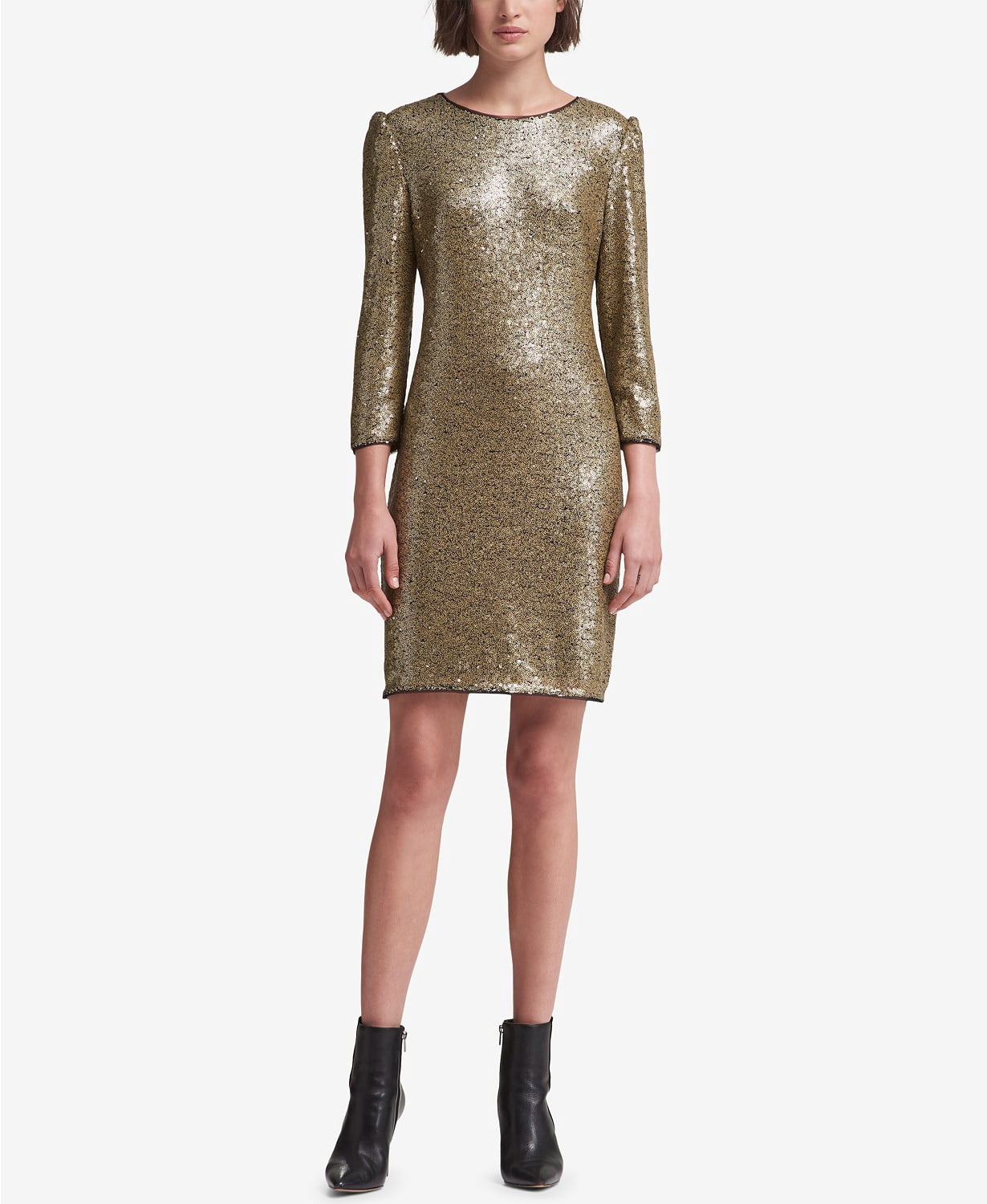 DKNY Womens Long Sleeve Sequin Dress 
