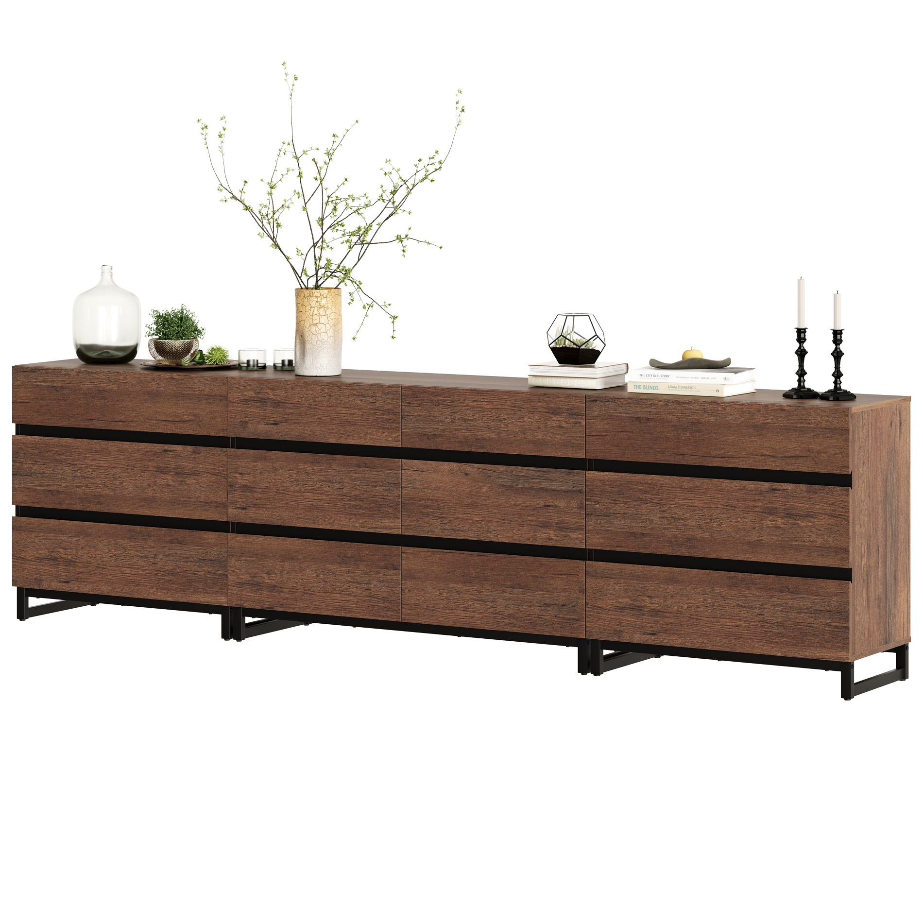 WAMPAT 3-in-1 Modern Wood Dresser, 12 Drawers & Metal Base, Closet Storage Organizer for Bedroom,Brown