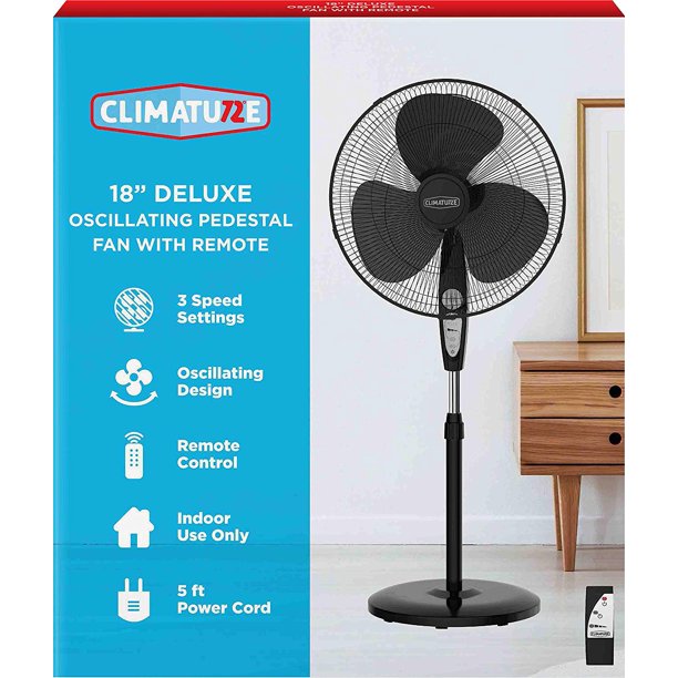 Climature 18 inch Stand Pedestal Fan with Remote Control Black