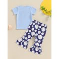thumbnail image 5 of vera natura Little Girl Baseball Outfit Bow Pattern Short Sleeves Tops with Bell Bottom Trousers 2Pcs Set, 5 of 9