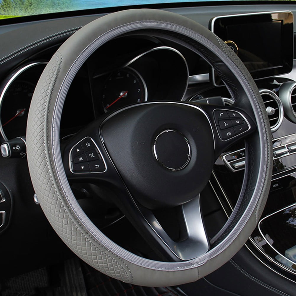 Car Steering Wheel Cover Breathable PU Leather Anti-slip Protector 14.5-15 inch