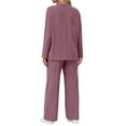 thumbnail image 4 of felwors Women 2 Piece Pajamas Sets Long Sleeve Casual Ribbed Lounge Set Fall Pj V Neck Loungewear Outfit Wine, XS, 4 of 8