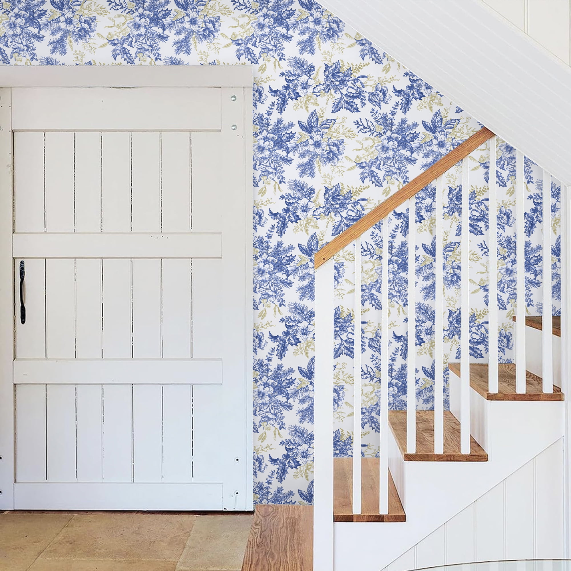 Abyssaly Blue Floral Wallpaper Peel and Stick Wallpaper 17.3" × 393.7" Self Adhesive Removable Wallpaper Vintage Flower Vinyl Wall Paper for Home Decor