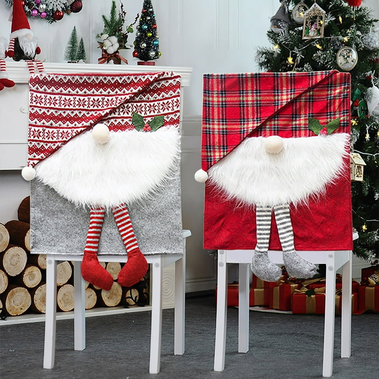 Veki Christmas Chair Back Cover Plaid Pattern Christmas Dining
