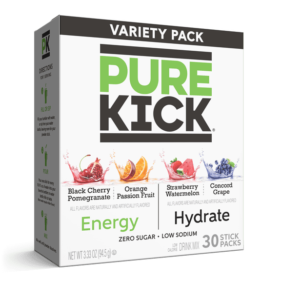 Pure Kick Energy & Hydration Electrolyte Powdered Drink Mix Variety pack, 30 Count Packets