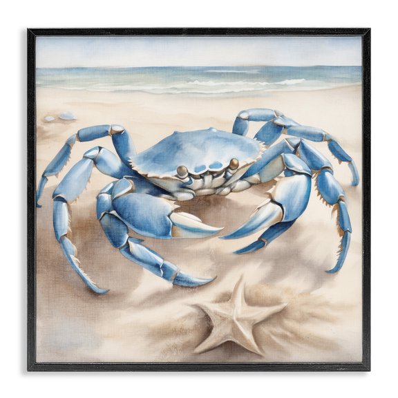 Stupell Industries Crab & Starfish on Beach Animals & Insects Painting Black Framed Art Print Wall Art, 24 x 24