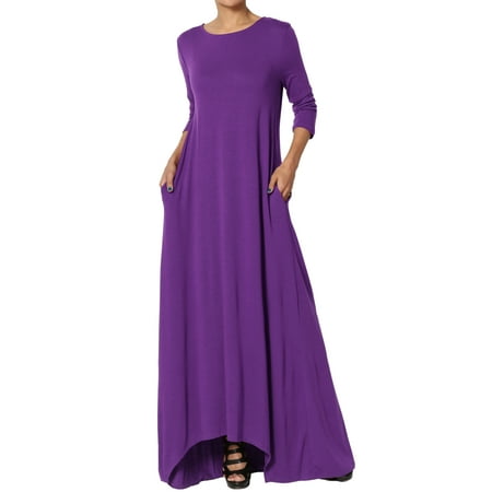 - TheMogan Women's & PLUS Loose Asymmetric Hem 3/4 Sleeve Pocket Jersey Maxi Dress