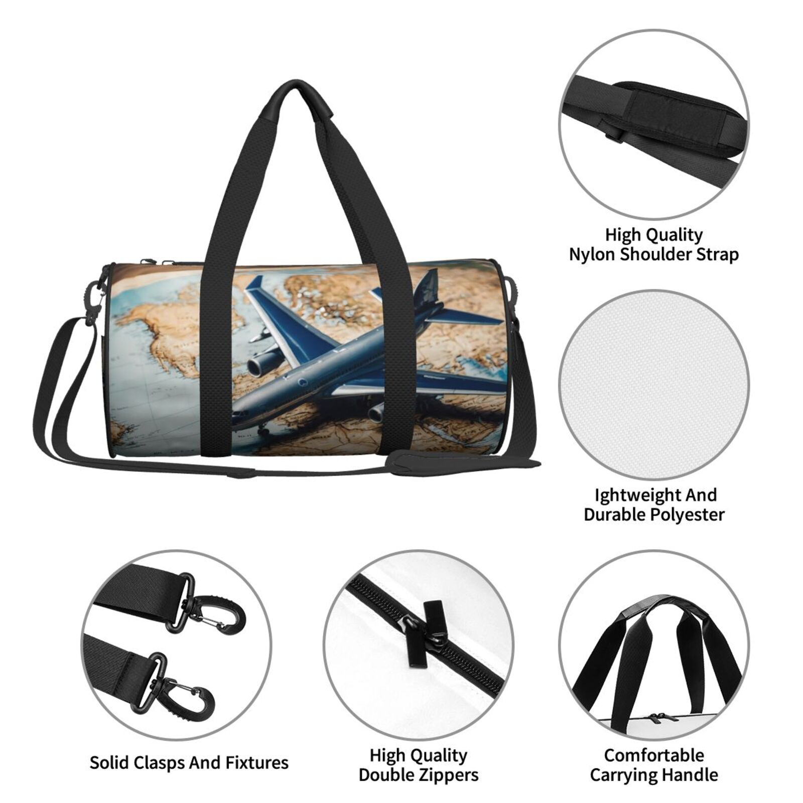 Defioc Airplane World Map Adventure for Travel Duffle Bag,Weekender Bag Carry On Tote Bags Hospital Bag Large Capacity Sport Gym Bag for Men Women Fit for Trave, Gym,Weekend