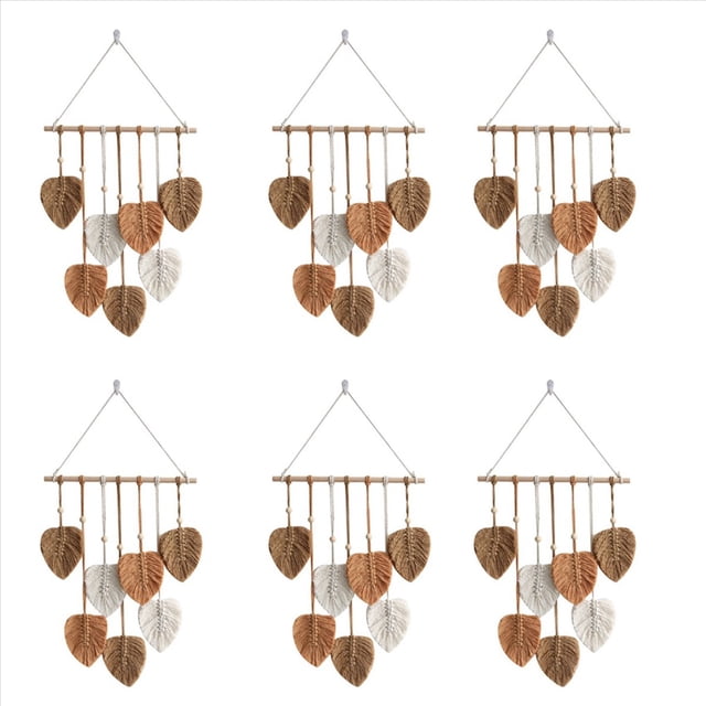 6X Hoja de Macramé para Colgar en la Pared HabitacióN , DecoracióN del Hogar, Tapiz de Pared EstéTico Tejido, DecoracióN de la Boda de la HabitacióN del Hogar, Color Caqui