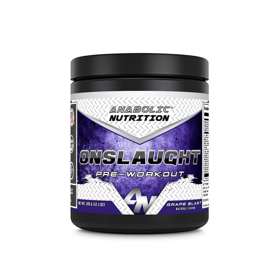Anabolic Nutrition Onslaught Pre-Workout Grape 345 Grams Powder Grape Blast Flavor Supplement | 30 Servings | Pre Workout Supplement | Made in USA
