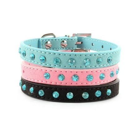 Austrian Crystal Collar - Lavaport Small Pet Velvet PU Leather Collar Puppy Cat Crystal Rhinestone