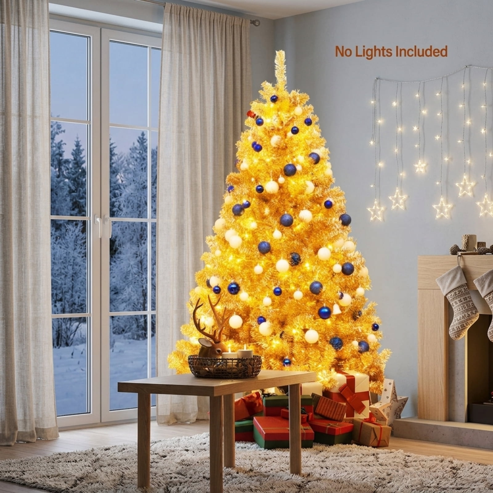 RUIE, 6 ft, Artificial Christmas Tree, with Metal Stand, 1036 Branch Tips, Champagne Gold Holiday Xmas Tree for Indoor Home Office Decoration