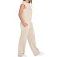 thumbnail image 2 of Traje Informal de Dos Piezas para Mujer, Cuello Alto, Pantalones Anchos, Ideal para Vacaciones y Viajes Beige L, 2 of 10