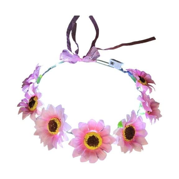 Aellinatey Women Sunflower Garland Crown Headband LED Floral Headband Wedding Headpieces