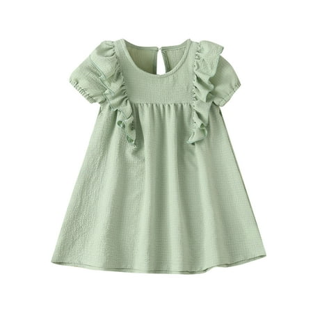 

Girls Dresses Summer Toddler Kids Solid Cotton Linen Sleeveless Beach Straps Ruffles Princess Clothes Sun Dress