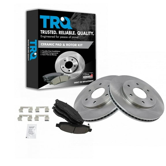TRQ Front Brake Pad & Rotor Kit Brake Pads Brake Rotor Ceramic Fits Select 2004-2005 INFINITI QX56 2005 Nissan Armada 2004 Pathfinder Armada TITAN