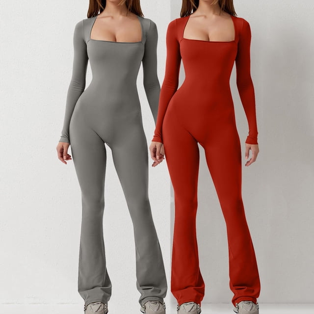 Combinaisons pour Femmes, 2 Pcs Mode Décontractée Couleur Unie Taille Ajustée Pantalons Longs