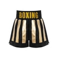 thumbnail image 2 of Haitryli Boys Sides Slit Metallic Boxing Shorts Color Block Satin Kickboxing Muay Thai Trunks Themed Party Dress Up Black Gold 6, 2 of 6