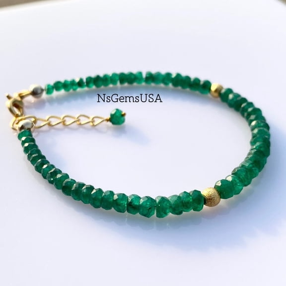 Natural Emerald Beaded Bracelet: Faceted Green Gemstone, Handmade